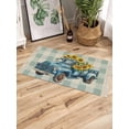thumbnail image 3 of Blue Truck Yellow Sunflower Area Rug 3x5ft Woven Runner Rug,Summer Teal Plaid Vintage Washable Living Room Hallway Bedroom Kitchen Carpet with Tassels,Indoor Outdoor Throw Door Mat for Entryway, 3 of 5