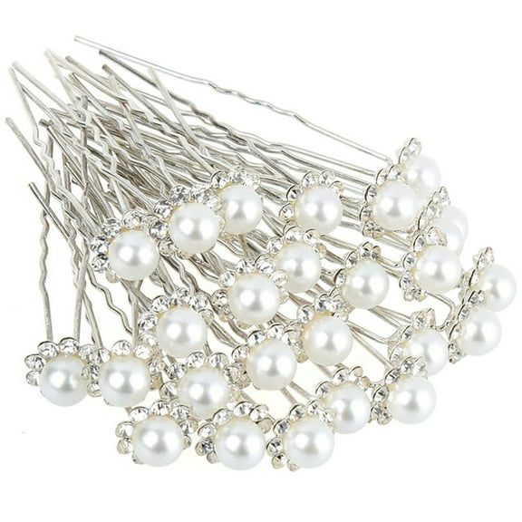 Olilia 20pcs Wedding Pearl Hair Clips, Women's U-Shaped Rhinestone Hair Clips, Rhinestone Pearl Flower Hair Clips, Suitable for Bridal And Prom.