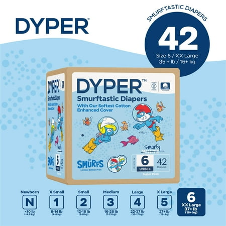 DYPER Cotton-Enhanced Diapers Smurfs Edition, Size 6, 42 Count (Select for More Options)