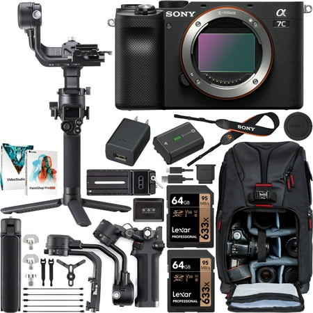 Image of Sony a7C Mirrorless Full Frame Camera Interchangeable Lens Body Only Black ILCE7C/B Filmmaker s Kit with DJI RSC 2 Gimbal 3-Axis Handheld Stabilizer Bundle + Deco Photo Backpack + Software