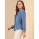 thumbnail image 4 of Camisa casual de contraste con cuello Peter Pan para mujer, blusa de trabajo con mangas abullonadas Gris azul XL, 4 of 6