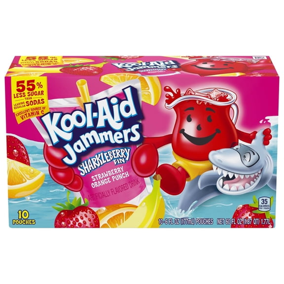Kool-Aid Jammers Sharkleberry Fin Strawberry Orange Punch Drink 6 oz Pouches - 10 pk