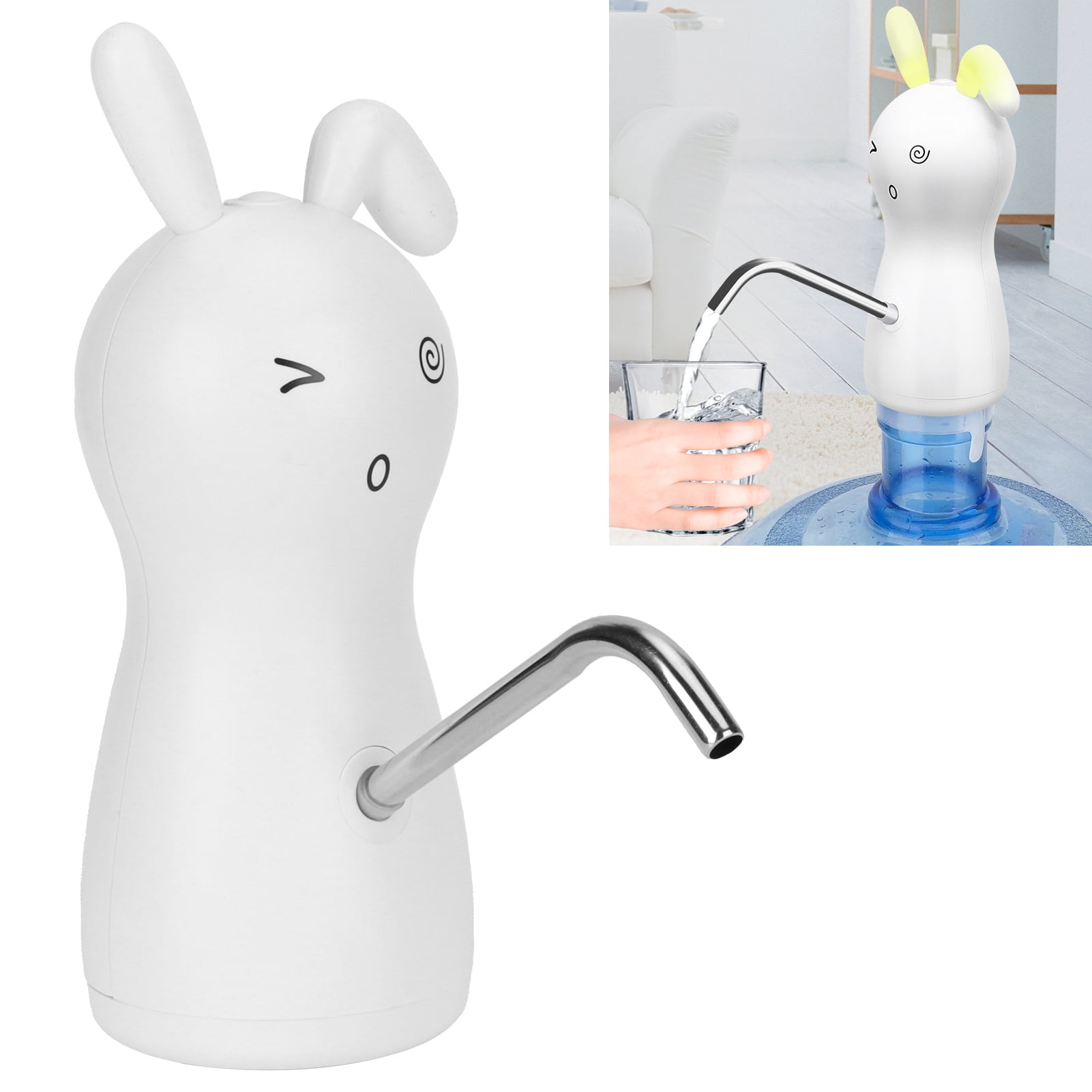M Buder Electric Water Dispenser Portable USB Charging 450ml Quantitative Water Cooler Pump for 4.5L-18.9L (1.2-5 Gal) Barreled Water Rabbit Shape White
