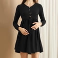 thumbnail image 4 of Purcolt Women's Maternity Mini Dress Casual Long Sleeve Crew Neck Button Flared Dresses Spring Summer Loose Fit Pregnancy Dresses, 4 of 6