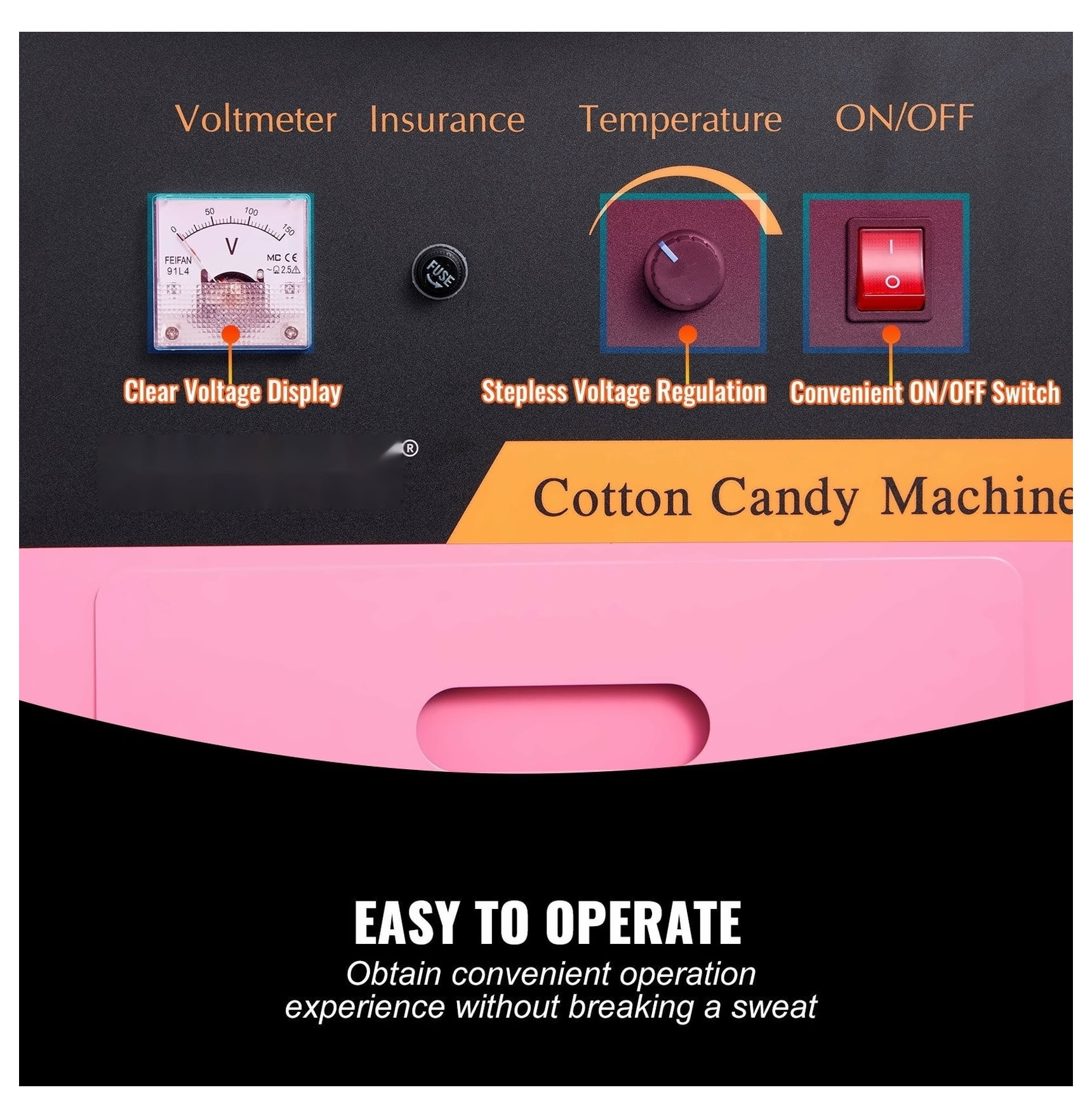 Cotton Candy Machine, 1000W Electric Candy Floss Maker Commercial Grade, Stainless Steel Bowl, Pink - for Home, Parties, Kids