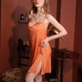 thumbnail image 2 of Koadzawe Women's Satin Sleepwear Cowl Neck Nightgown Sleeveless Spaghetti Strap Slip Dress with Side Slit Smooth Silk Feel Loungewear Elegant Nightwear Casual Orange 2XL, 2 of 5