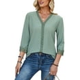thumbnail image 3 of Gomelly Ladies Tops Lace Trim Blouse Elegant Shirts Women Plain Office Tunic Shirt V Neck Green 2XL, 3 of 6