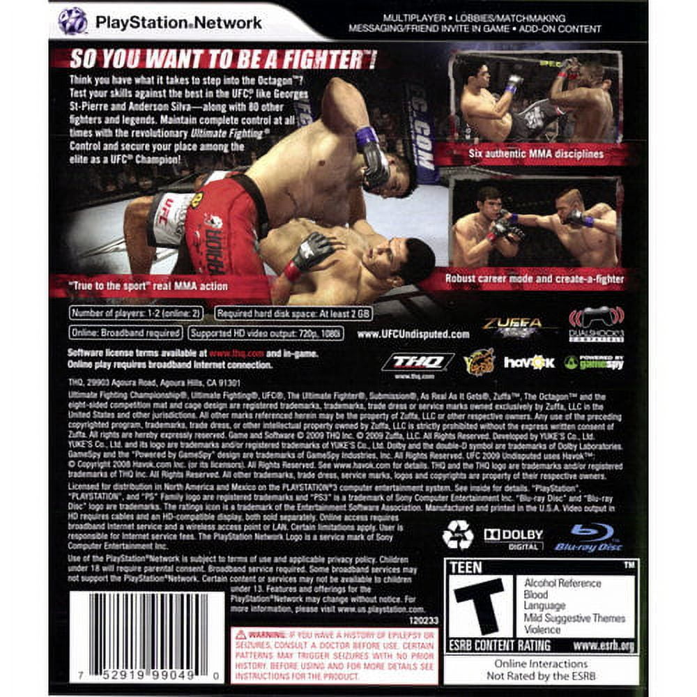 UFC Undisputed 2009 Video Sports Game - Used Playstation 3