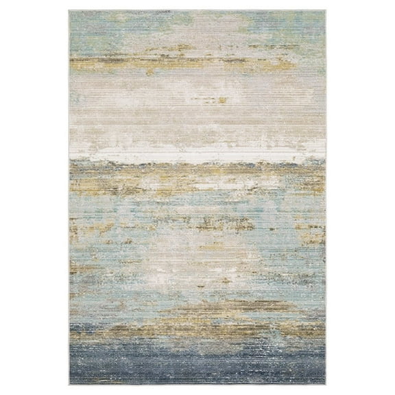 Oriental Weavers Cavett Area Rug - CAV09 - 2'7" x 7'9" - in Blue/ Beige - Modern Style, Stain Resistant, Family and Pet Friendly , Entryway, Hallway Runner Rug
