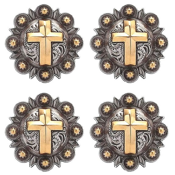 Set of 4 Conchos 1-1/2" Western Saddle Tack Gold Cross Engraved Conchos CO418