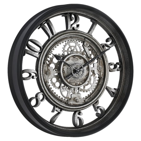 Vintage Industrial Arabic Numerals Metal Wall Clock with Moving Gears Analog