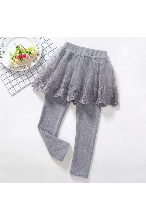 Girls Uniform Pants Leggings Pants with Tutu Skirts Kids Culottes Footless Tights