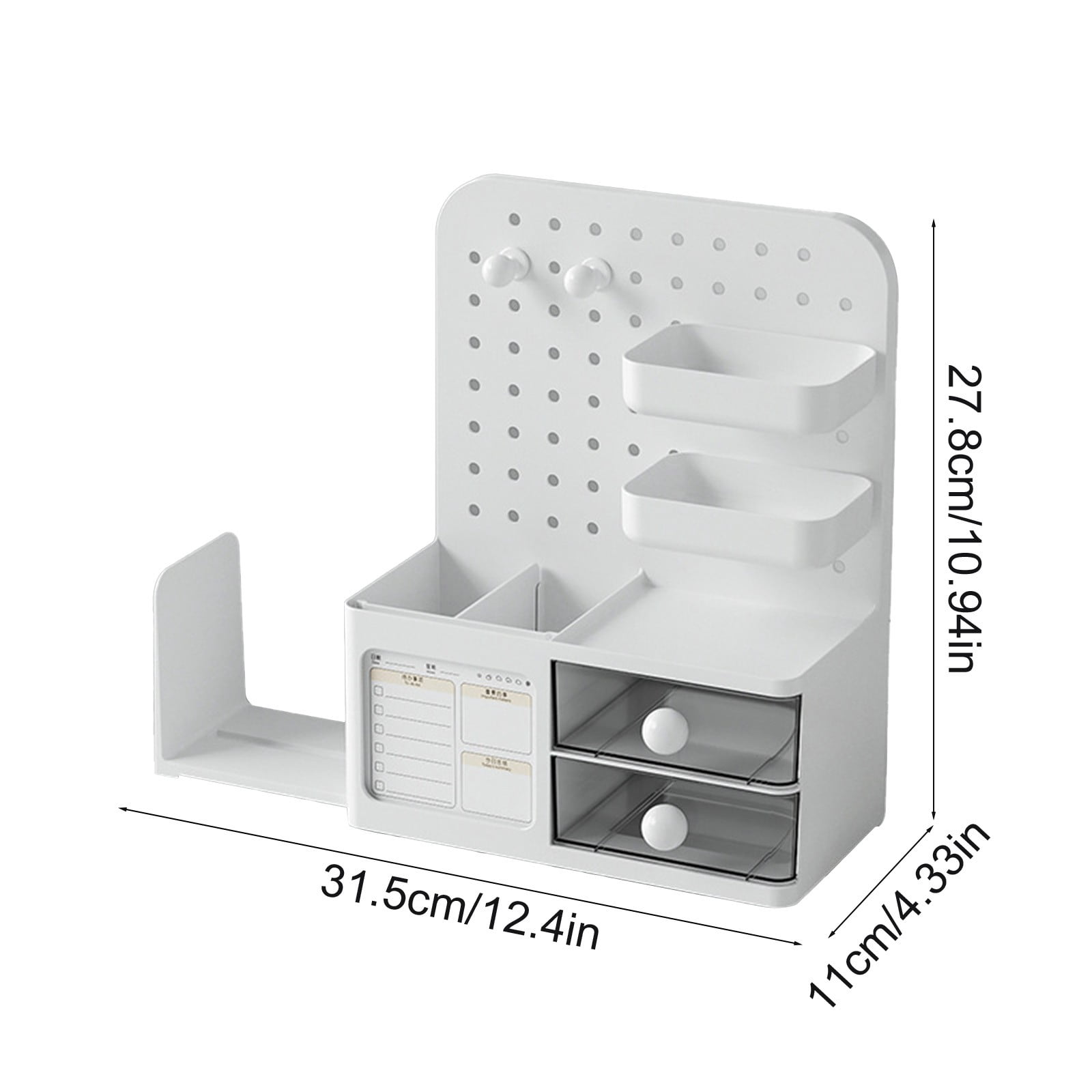 Horivan Desk Pegboard Organizer with Retractable Stand Plastic Storage Box for Office Supplies Home Office Dorm Desk Organizer, Space Saving Desk Accessories
