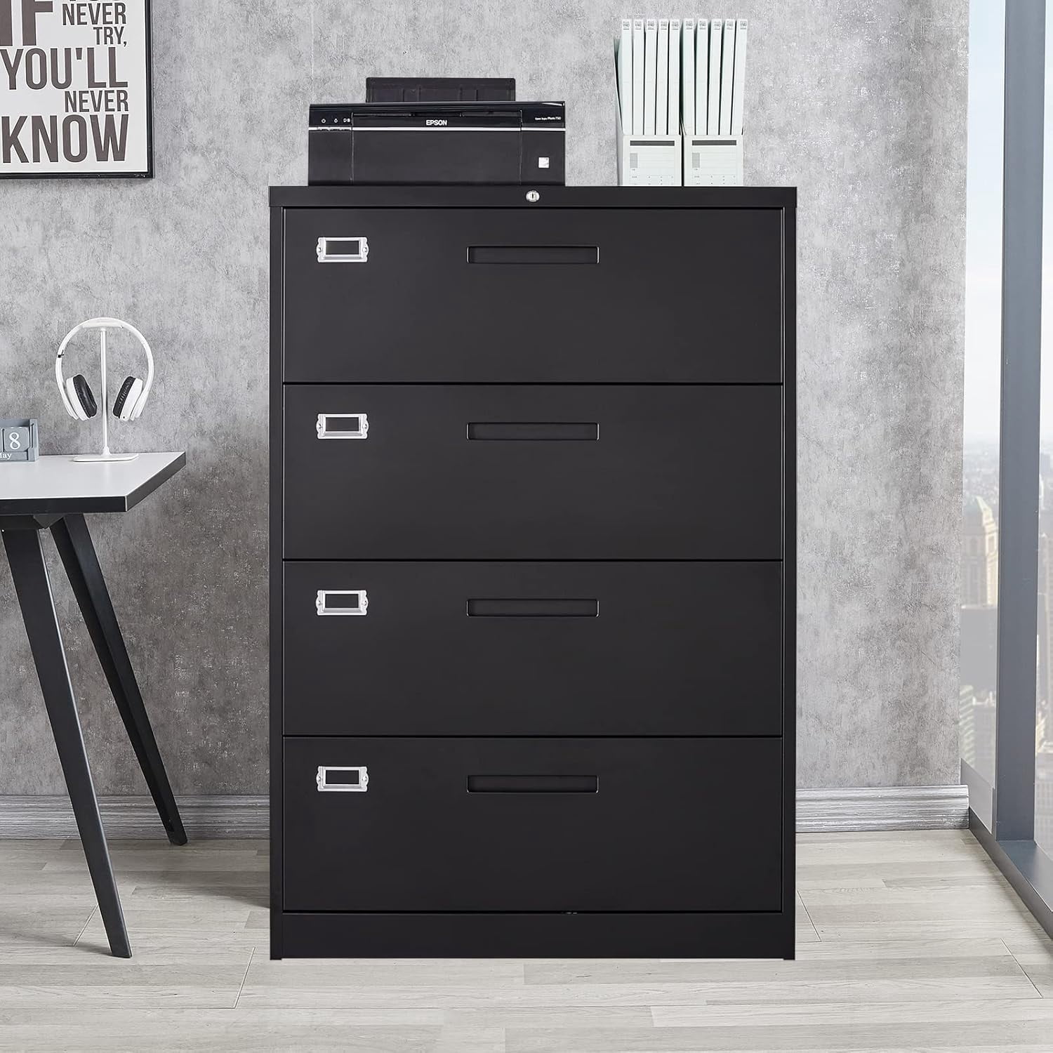 Lateral Filing Cabinets for Home Office, Office Storage Drawers with Lock for Hanging Files Legal/Letter A4 Size, Assemble Required