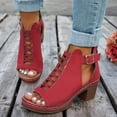 thumbnail image 2 of Rokment Platform Gladiator Dressy Sandals Ankle Booties for Women Vintage Casual Leather Open Peep Toe Chunky Block Heels Buckled Comfortable Spring Summer Dress Footwear Red Size 6, 2 of 6