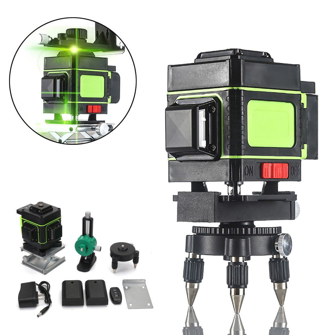 360° Green 5 Lines Laser Level Rotary Cross Leveling Measure Tool Automatic 