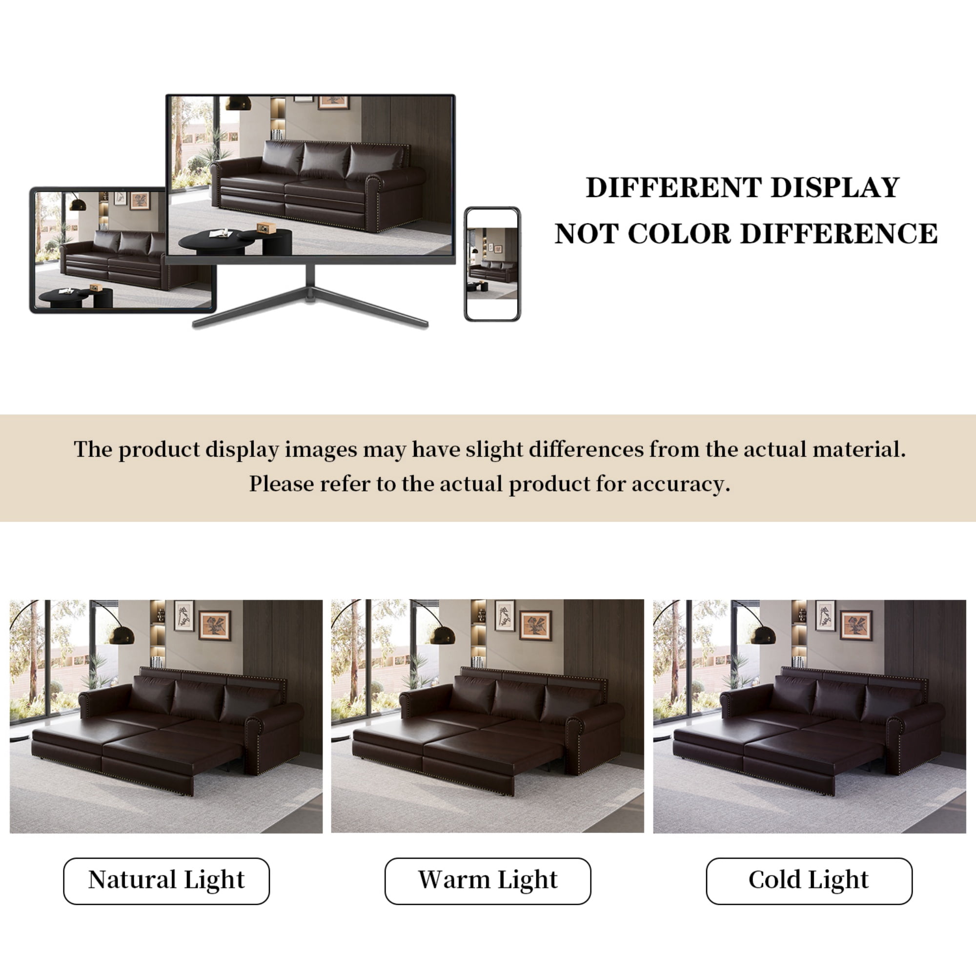 Chesterfield Sofa,93.7" King Pull Out Sofa Bed,3-in-1 Faux Leather Convertible Sleeper Sofa with Nailhead Trim & Rolled Arm,Multi-Functional Sofa Bed for Living Room,Dark Brown