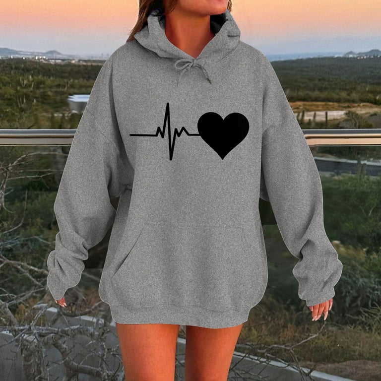 Stichou Womens Cute Preppy Sweatshirts Love Heart Graphic Pullover