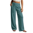 thumbnail image 3 of Women's Pants Low Rise Straight Leg Casual Trousers with Pockets Lightweight Breathable Summer Beach Cotton Linen Lounge Pants,Sizes S-2XL, 3 of 8