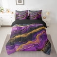 thumbnail image 2 of Feelyou Modern Marble Stone Bedding Comforter Set 7 Pieces for Adult, Abstract Artwork Full Bedding Set, Purple Gold Marbling Reversible Fitted Sheet Flat Sheet, Super Cozy Room Decor, 2 of 7