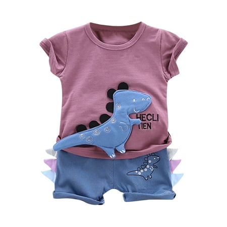 

TAIAOJING Kid Toddler Boy Clothes Summer Baby Girls 3D Dinosaur Top+Shorts Casual Wear Outfits Set Cute Clothes 18-24 Months