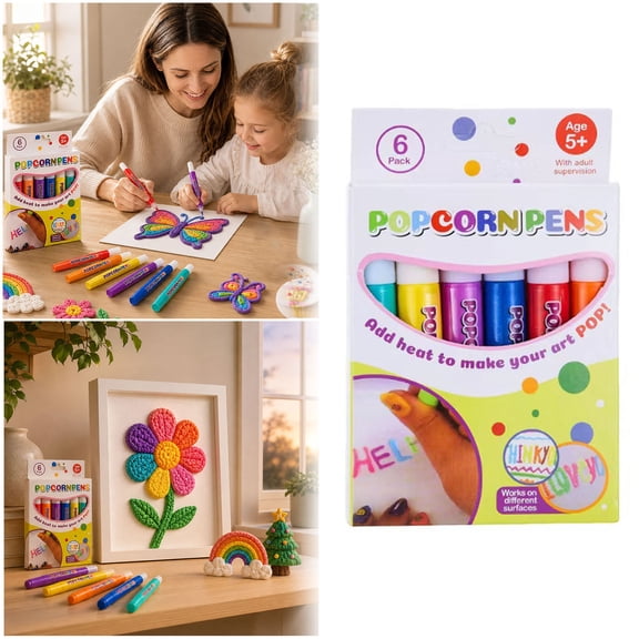 6 Colors 3D Popcorn Drawing Pens Kit – Magic Puffy Foam Art Markers Set – Versatile Arts Crafts Supplies for Kids School Home
