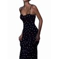 thumbnail image 2 of Women'S Polka Dots Frill Trim Dress Elegant Ruched Bust Fishtail Maxi Dresses Black S, 2 of 8
