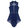 thumbnail image 6 of Aiihoo Womens Glitter Lyrical Dance Dress Sleeveless Sheer Mesh Patchwork Leotard Dress Dancewear Navy Blue S, 6 of 7