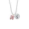 thumbnail image 2 of Delight Jewelry Silvertone Large Pink Ballet Slippers Silvertone Script Initial Disc - T - Charm Necklace, 20"+3", 2 of 4