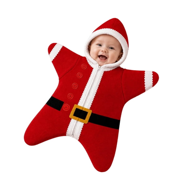 ZHANGDER Baby Starfish Onesie, Christmas Holiday Romper Cute Santa Graphic Fleece Jumpsuit Soft