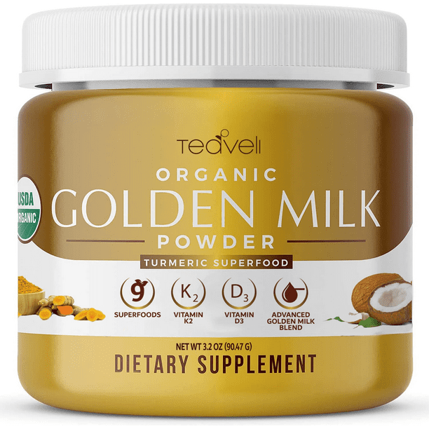 Organic Golden Milk Powder with Vitamin D3 & K2, Turmeric , Ginger