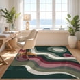 thumbnail image 3 of Design&I 2'x3' Washable Accent Rug Deep Green Abstract Waves and Circular Motifs Elegant Flowing Lines Geometric Accents for Kitchen, Pet Station, Friendly & Non-Slip Built-In Grip, 3 of 7