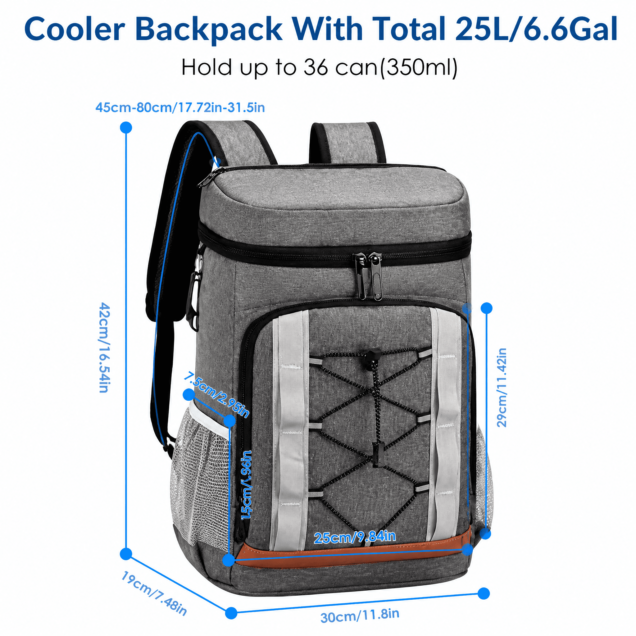25L Insulated Cooler Backpack with Leak-Proof 4-Layer Design, 36-Can Capacity, Adjustable Straps & Multi-Pockets for Camping/Picnics