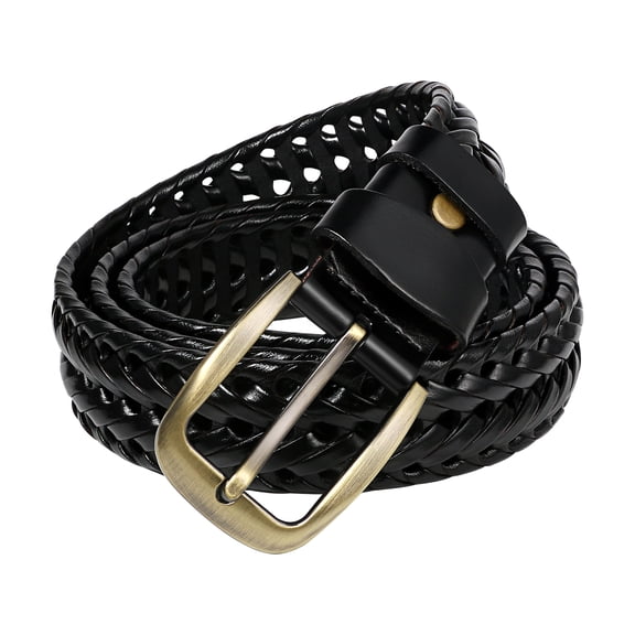 Avaner Braided Faux Leather Belt for Women Men: Vintage Woven Belt for Casual Jeans with Solid Strap Single Prong Buckle