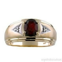 Mens Classic Oval Garnet & Diamond Ring Set in Yellow Gold Plated Silver .925 January Birthstone