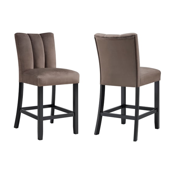 2pc Mocha-toned Upholstery Channel Tufted Counter Height Chairs Brown Black