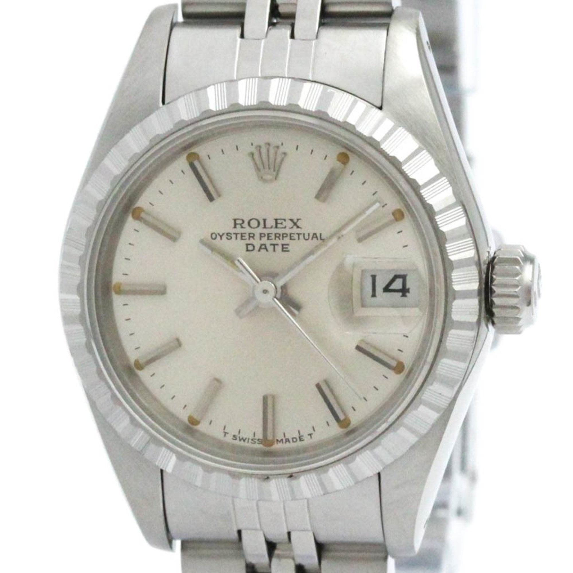 Pre-Owned ROLEX Oyster Perpetual Date 69240 18K White Gold Steel Automatic Watch (Good)
