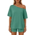 thumbnail image 2 of Sevevn Women’s Casual Set Short Sleeve Off Shoulder Top and Shorts Set Lightweight Breathable Loose Fit Two Piece Outfit, 2 of 9