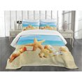 thumbnail image 3 of Ambesonne Summer Quilted Bedspread Set 3 Pcs, Beach Sand with Starfish, King Size, Aqua Ivory Mustard, 3 of 5