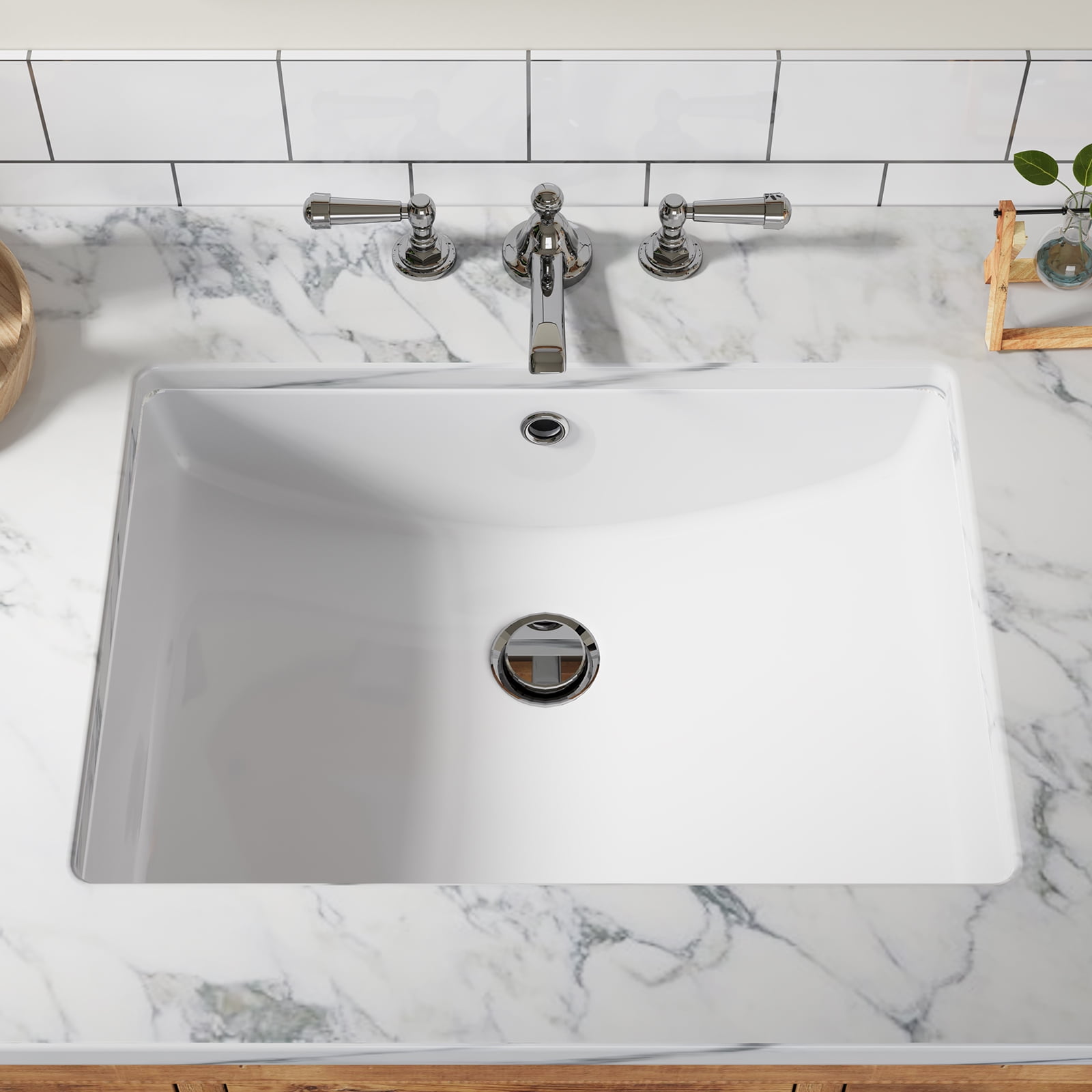GoFashion Undermount Bathroom Sink, Rectangular 22"x16" Vessel Sink White Ceramic Lavatory Vanity Vessel Sink with Overflow - white