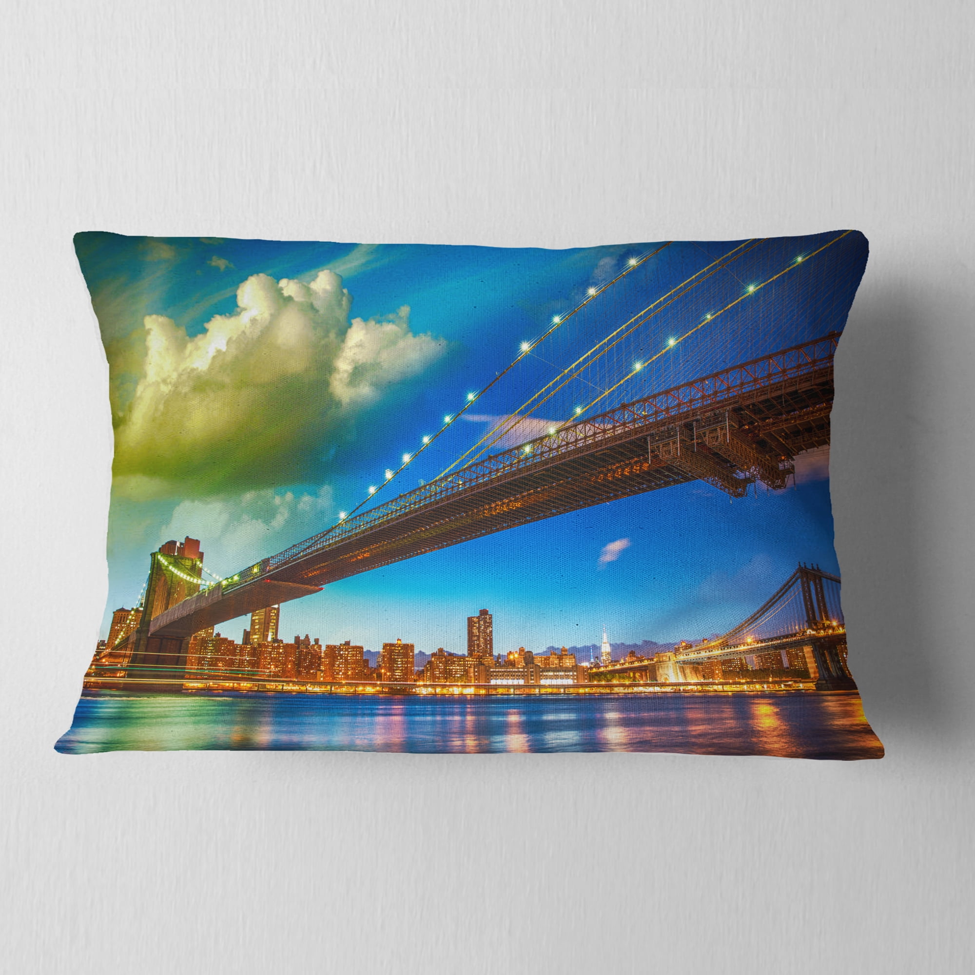 Designart Brooklyn Bridge with Cloud in Sky - Cityscape Photo Throw Pillow - 12x20