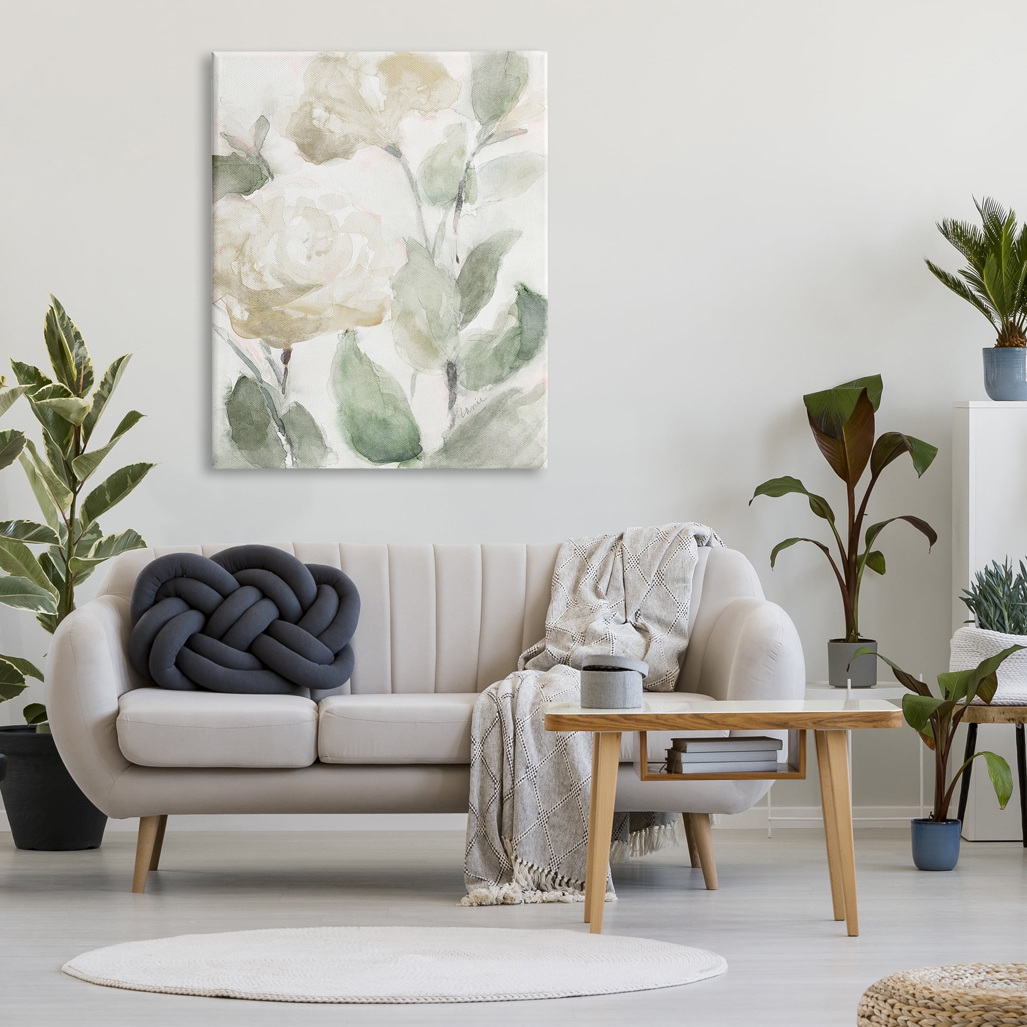 Stupell Industries Soft Edge White Roses Blooming Charming Abstract Florals Botanical & Floral Painting Gallery Wrapped Canvas Print Wall Art, 36 x 48