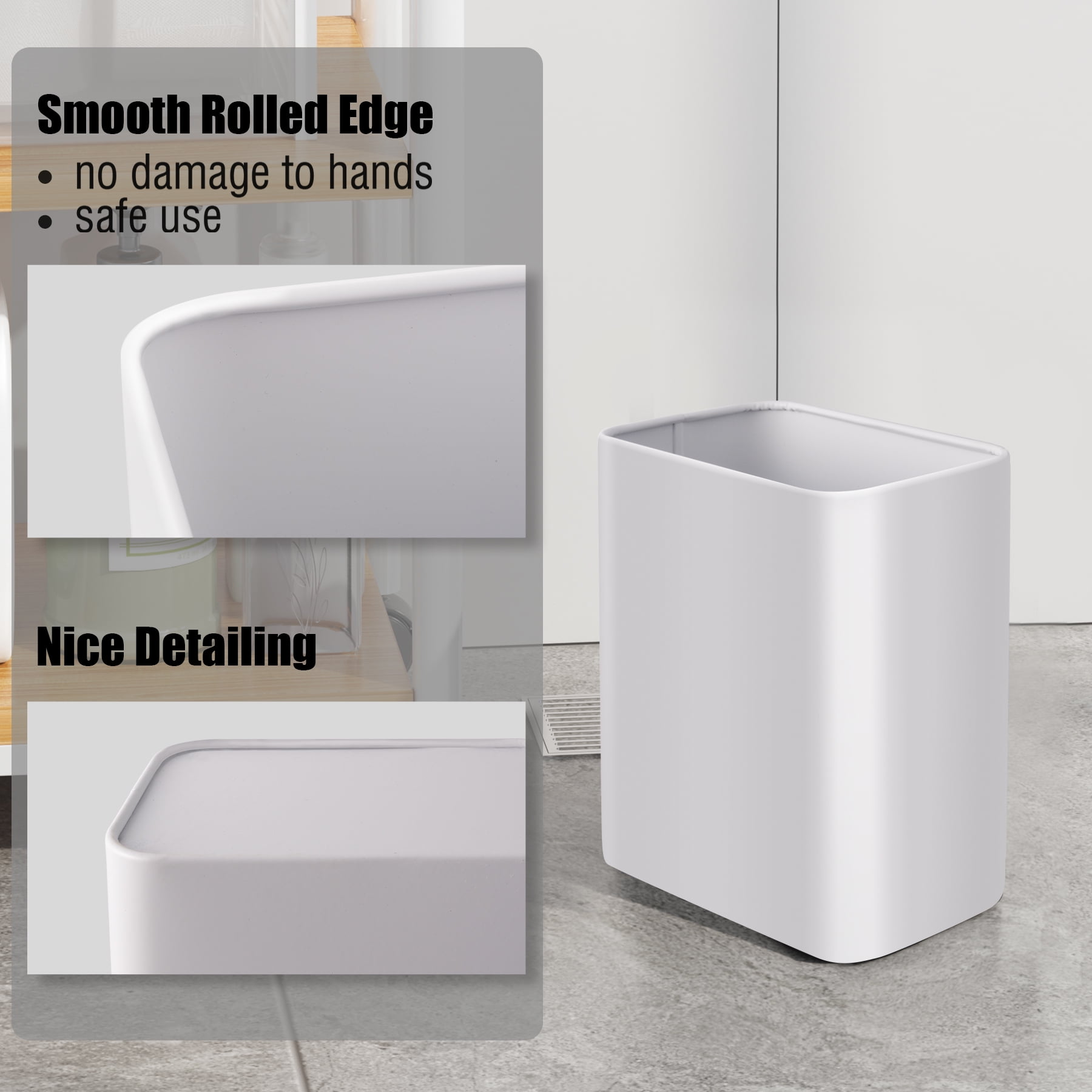 Cesun Small Bathroom Trash Can 2.1 Gallon Wastebasket, Modern Metal Garbage Can Office Waste Basket, White Stainless Steel Trash Bin for Bedroom, Home Office, Toilet, rv, Near Desk, Under Sink.