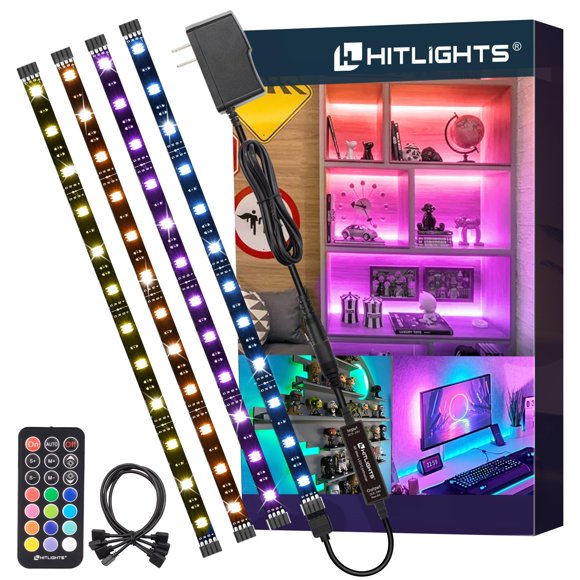 LED Strip Lights, HitLights 4 Pre-Cut 1ft/4ft Small Light Strips Dimmable, RGB 5050 Color Changing LED Tape Light with UL-Listed Adapter fo