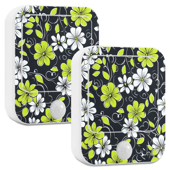 Yayeee LED Night Lights with Motion Detectors Auto Dusk to Dawn Light Sensors, 2 Pack, White Flower Pattern
