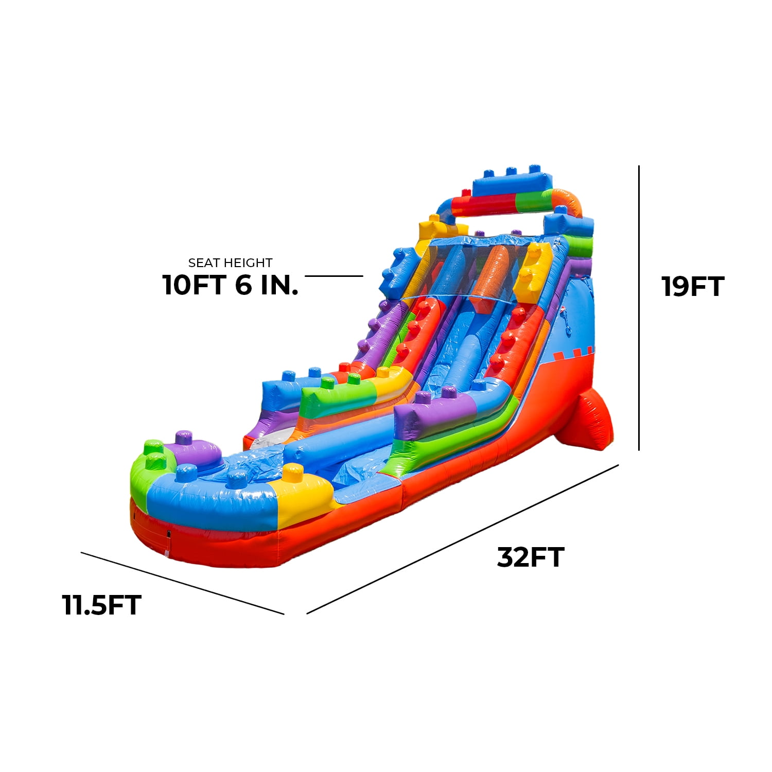 XJUMP Block Party 19' Dual Lane Side Loader Water Slide with Pool, for Kids and Adults, Commercial Grade PVC Vinyl, Outdoor Backyard Fun, Blow Up Water Park, (Blower Included)