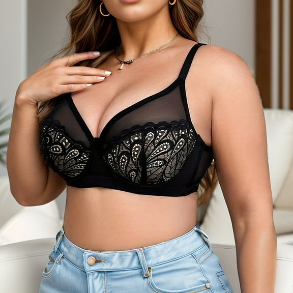 Great Gifts for Less Ofreoo Bra for Women - Plus Size Lace Bra Womans Full Coverage Bras Unlined Underwire Bra for Heavy Breast