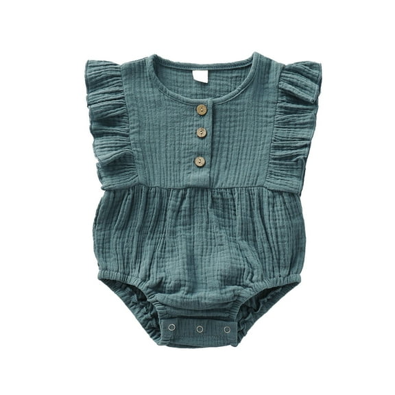 Newborn Baby Girls Romper 9 Months Baby Girls Jumpsuit Onesies Bodysuit 12 Months Baby Girls Sleeveless Solid Color Button Round Neck Romper,Green