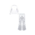 thumbnail image 2 of TiaoBug Kids Boys Girls 2Pcs Jazz Hip Hop Dance Performance Outfit Long Sleeve Button Shirt with Flared Pants for Disco Party Silver 7-8, 2 of 7
