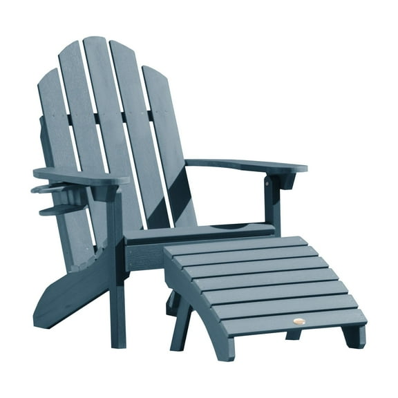 Highwood 3-pc Classic Westport Adirondack Set with 1 Classic Westport Adirondack Chair, 1 Easy-add Cup Holder & 1 Folding Adirondack Ottoman - Outdoor, Eco-friendly, Synthetic Wood